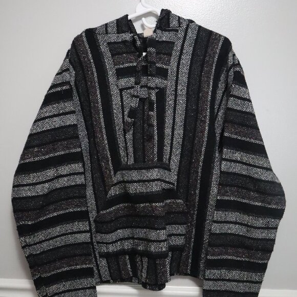 EARTHBOUND Woven Mexican Baja Hoodie Poncho Pullover Sweater - Picture 2 of 6